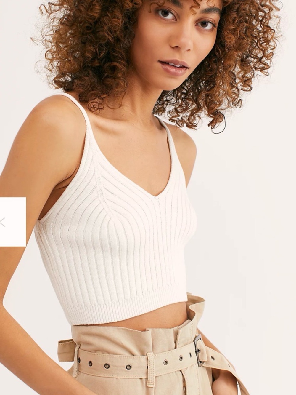 Free People Size Small Cream Ribbed Knit Cropped Cami Like New
